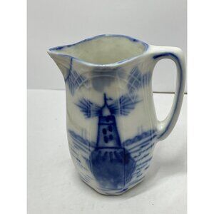 Antique Delft Fine Blue White Porcelain Lighthouse Creamer